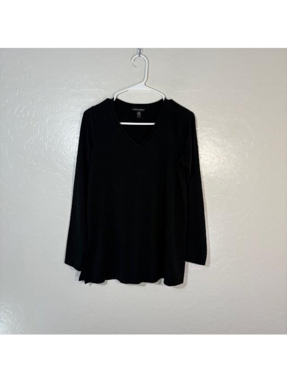 Eileen Fisher Shirt Womens Extra Small Black V Neck Long Sleeve Tencel Top